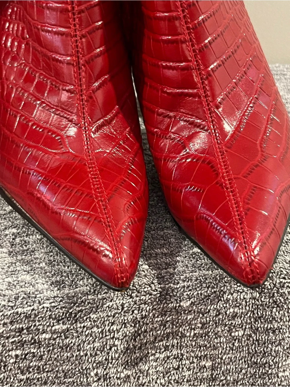 Sam Edelman Women’s Raakel Red Croc-Embossed Over-the-Knee Pointed Toe Boots